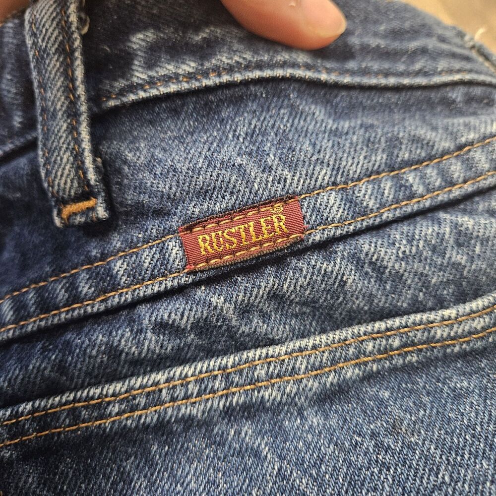 Rustler Wrangler Vintage Relaxed Fit Straight Leg Denim Blue Jeans Men's 34 X 34 - Picture 7 of 9